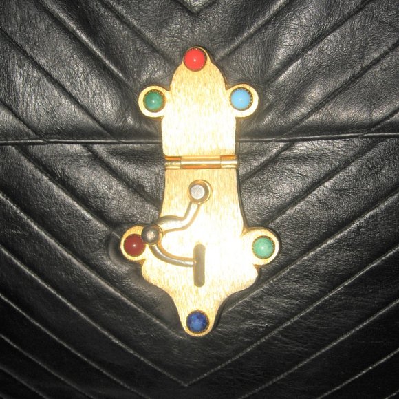 ❤️ HARRY ROSENFELD XL Black Soft Quilted V Leather Cabachon Top Handle Bag - Picture 4 of 15